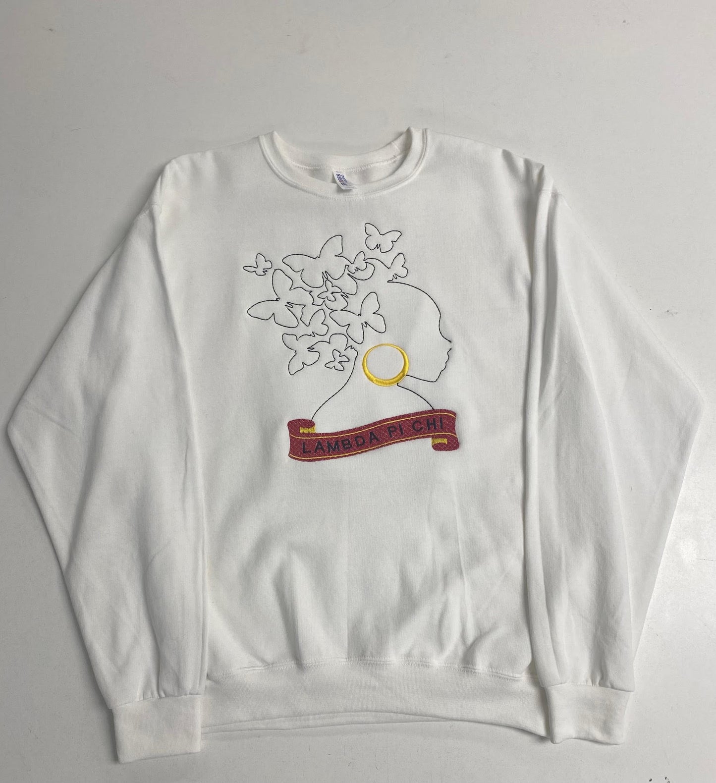 Lambda Pi Chi- White Crewneck Profile Butterfly