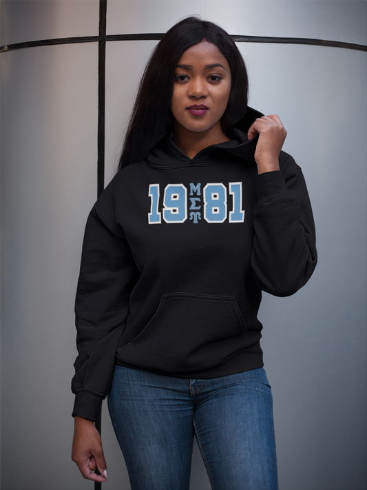 Mu Sigma Upsilon Founding Year Hoodie in Black  or White