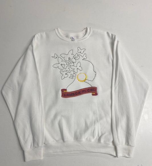 Lambda Pi Chi-  White Crewneck Profile Butterfly