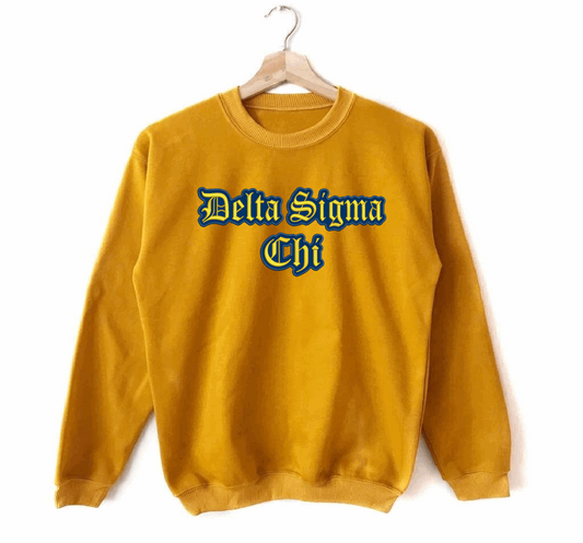 Delta Sigma Chi  Hoodie Old English  Crew Sweatshirt Twill in  Gold & Navy