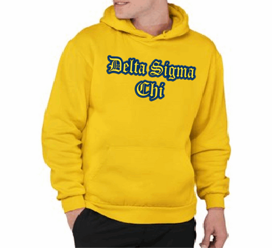 Delta Sigma Chi  Hoodie Old English Twill in  Gold & Navy