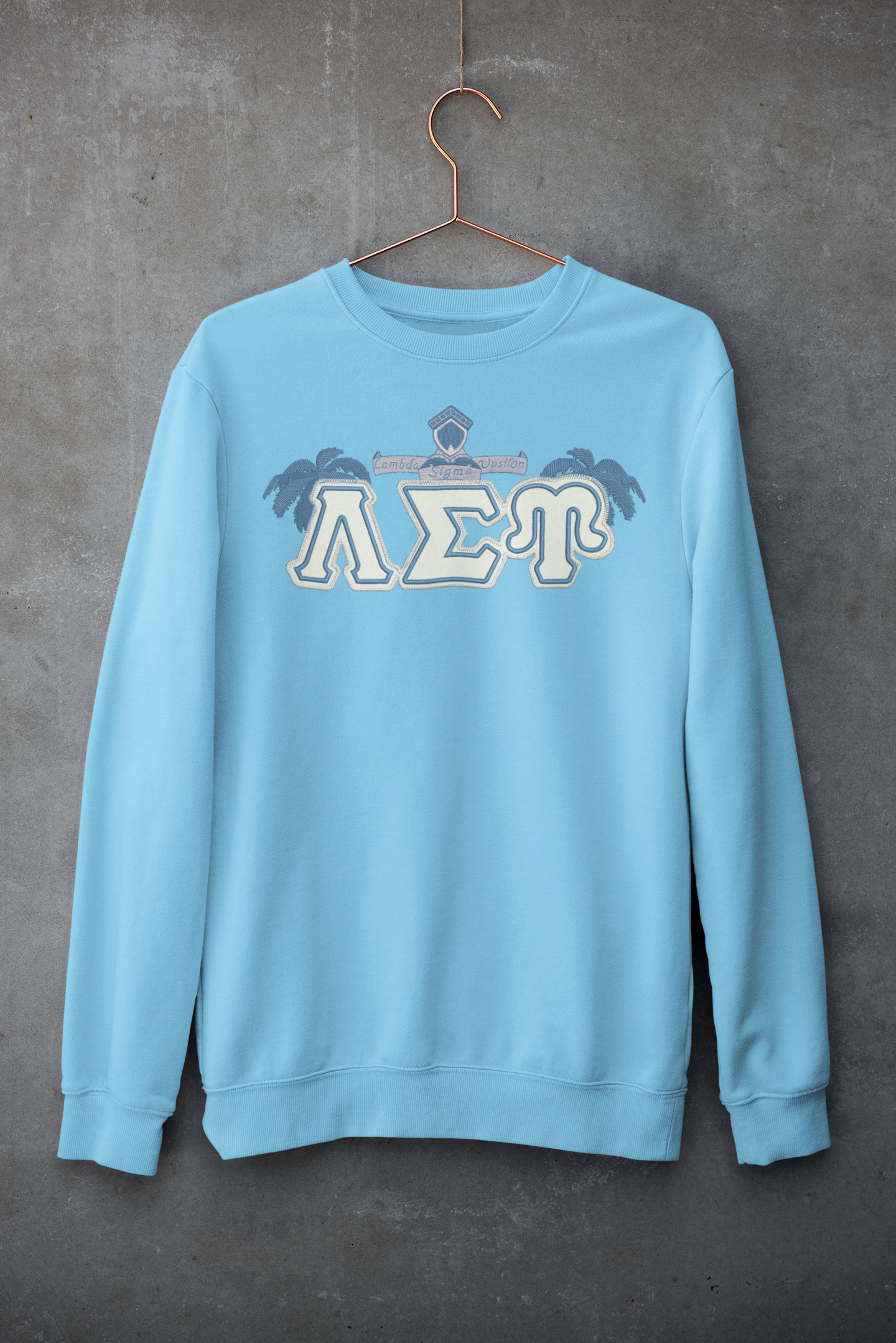 LSU Palms & Shield Crew Neck in White, Black or Baby Blue