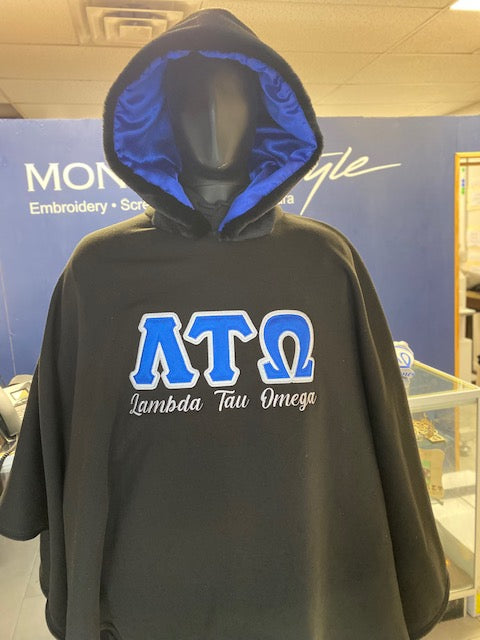 Lambda Tau Omega Wool Poncho with Satin Lined Hoodie