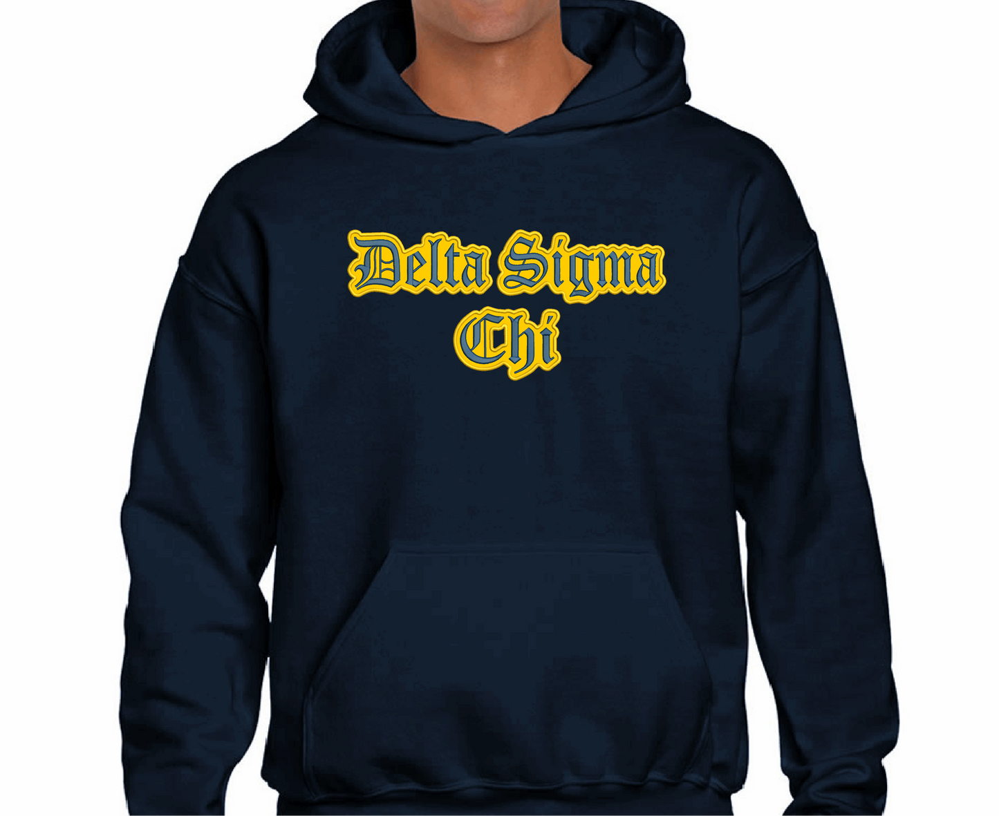 Delta Sigma Chi  Hoodie Old English Twill in  Gold & Navy