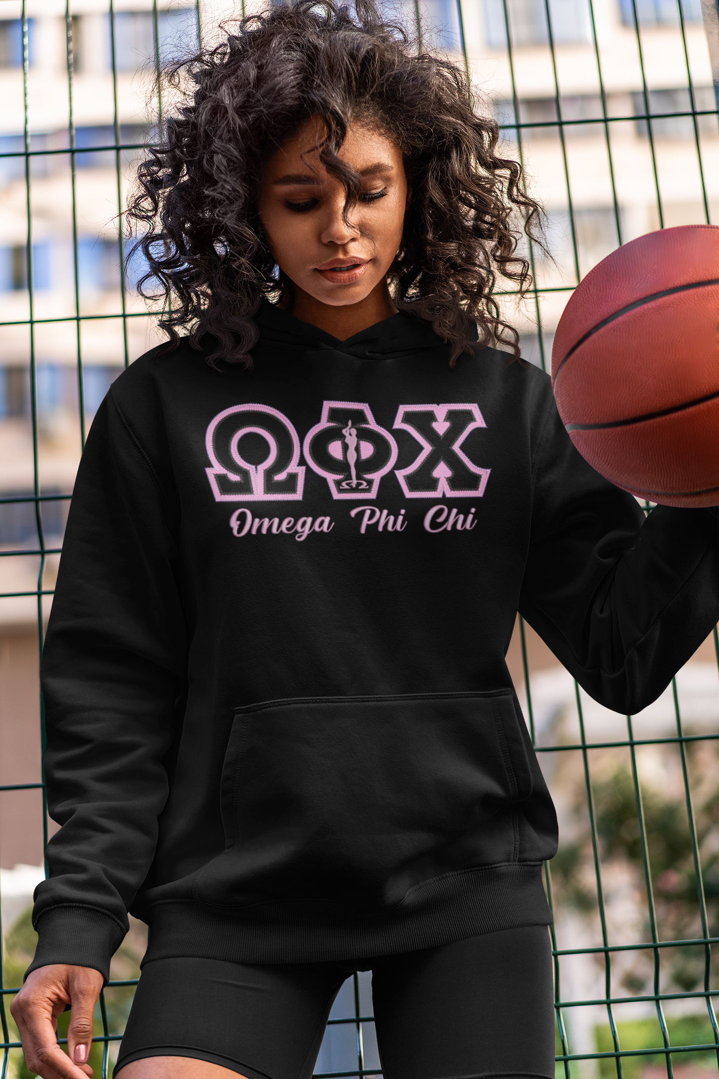 Omega Phi Chi Hoodie - In Pink & Black (OLNA Lady)