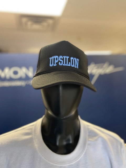 Upsilon Black Trucker Hat in 3D Foam